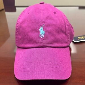 Polo by Ralph Lauren Pink Baseball Cap with Light Blue Pony Logo
